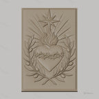 Fichier CNC & impression 3D Sacré-Cœur, cœur enflammé avec couronne d'épines et olive, haute qualité relief STL