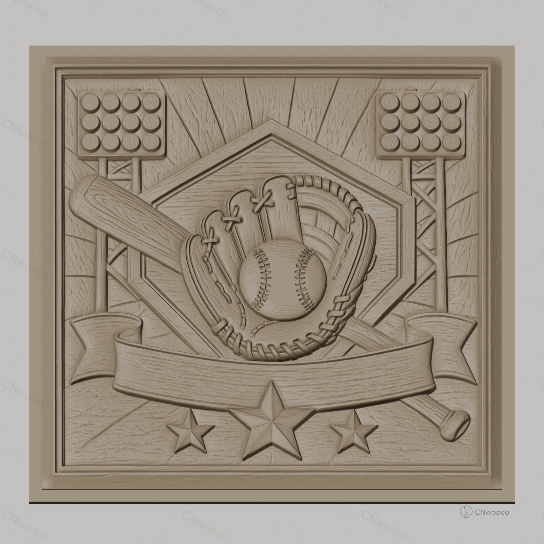Fichier CNC & impression 3D baseball, gant balle battes et stade, haute qualité relief STL