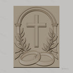 Fichier CNC & impression 3D mariage religieux, croix, alliances et feuilles, haute qualité relief STL