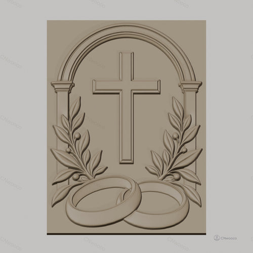 Fichier CNC & impression 3D mariage religieux, croix, alliances et feuilles, haute qualité relief STL