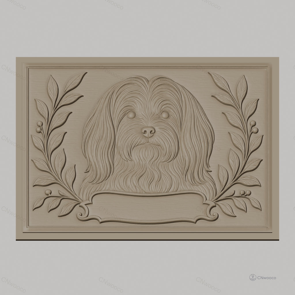 Fichier CNC & impression 3D chien Lhasa Apso, portrait floral ornemental, haute qualité relief STL