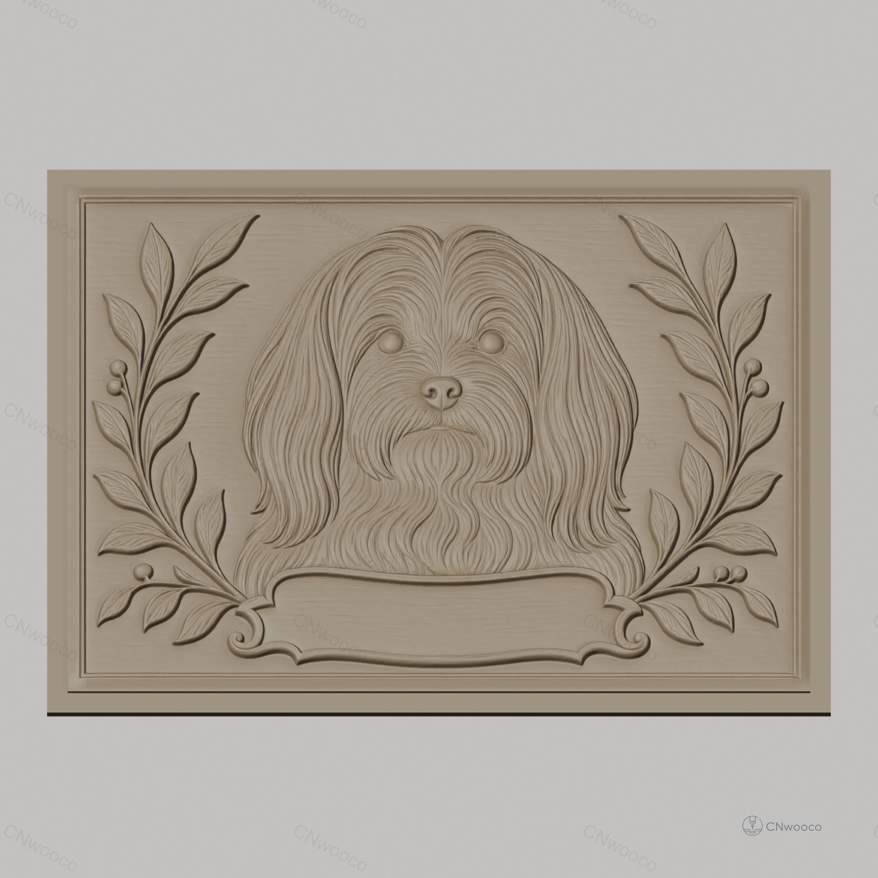Fichier CNC & impression 3D chien Lhasa Apso, portrait floral ornemental, haute qualité relief STL