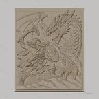 Fichier CNC & impression 3D guerrier viking combattant dragon, hache bouclier combat fantastique, haute qualité relief STL