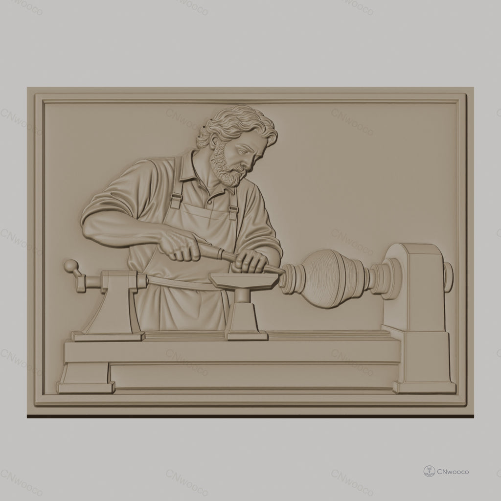 Fichier CNC & impression 3D tourneur sur bois, homme travaillant au tour, haute qualité relief STL