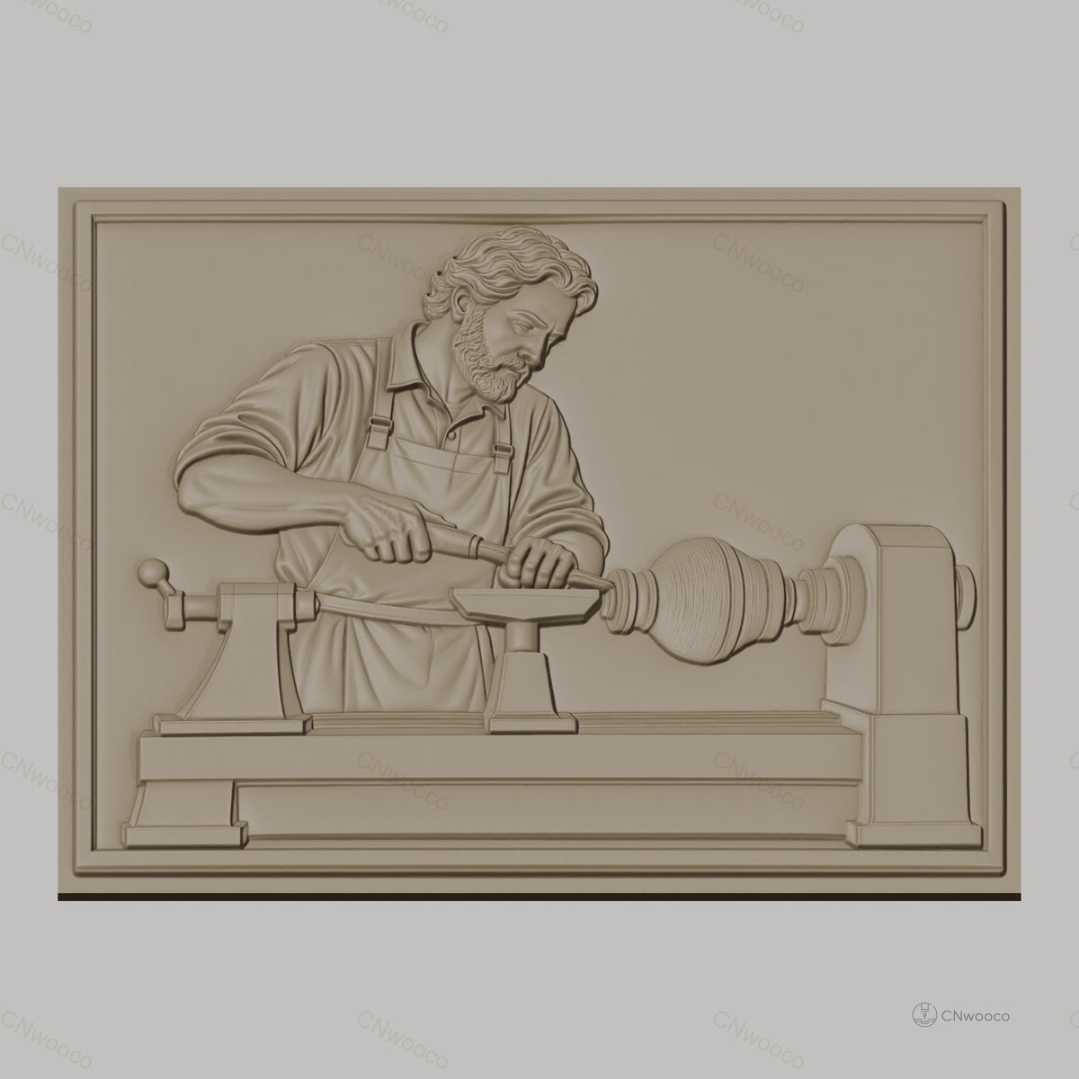 Fichier CNC & impression 3D tourneur sur bois, homme travaillant au tour, haute qualité relief STL