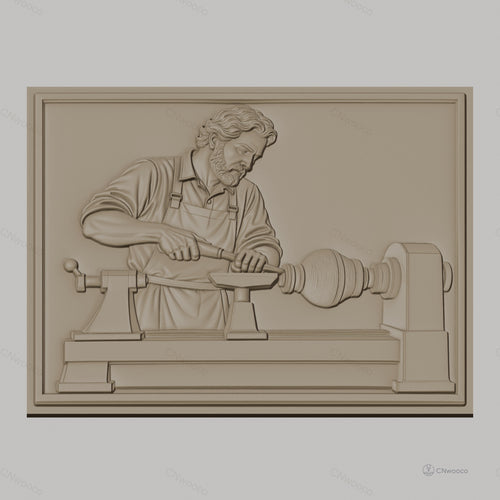 Fichier CNC & impression 3D tourneur sur bois, homme travaillant au tour, haute qualité relief STL