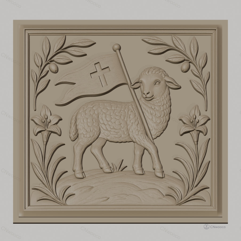 Fichier CNC & impression 3D agneau pascal, bannière chrétienne, haute qualité relief STL