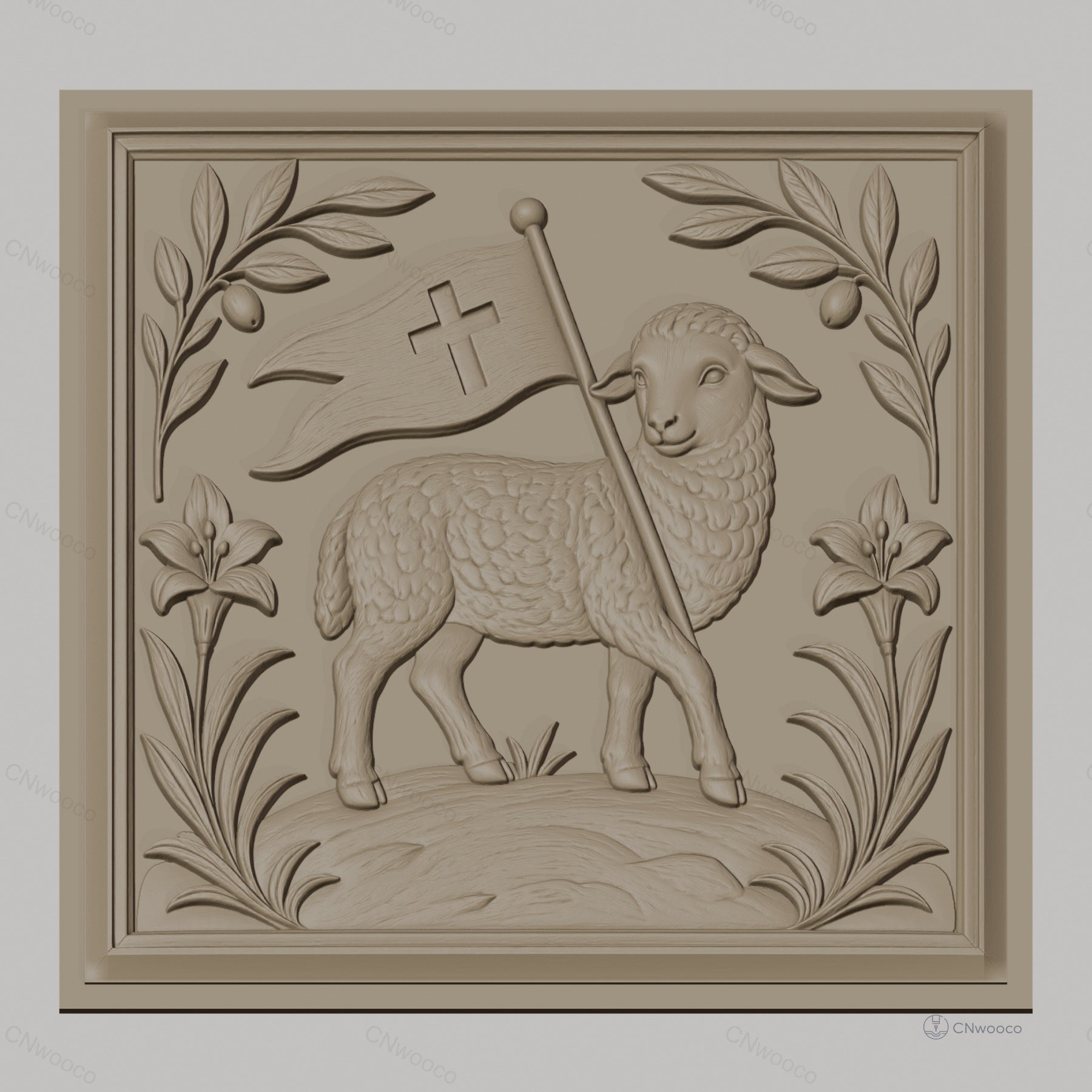 Fichier CNC & impression 3D agneau pascal, bannière chrétienne, haute qualité relief STL