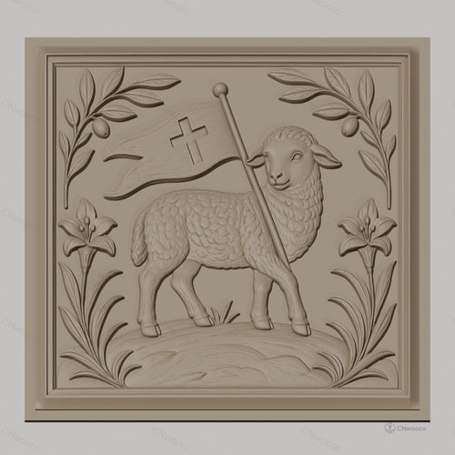 Fichier CNC & impression 3D agneau pascal, bannière chrétienne, haute qualité relief STL