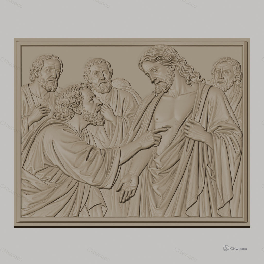 Fichier CNC & impression 3D scène biblique Jésus et Thomas, disciples, haute qualité relief STL