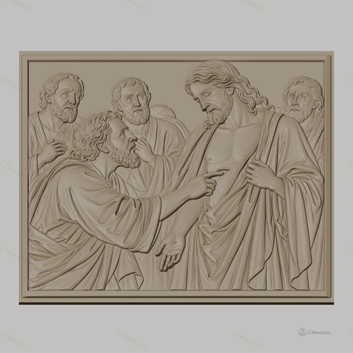 Fichier CNC & impression 3D scène biblique Jésus et Thomas, disciples, haute qualité relief STL