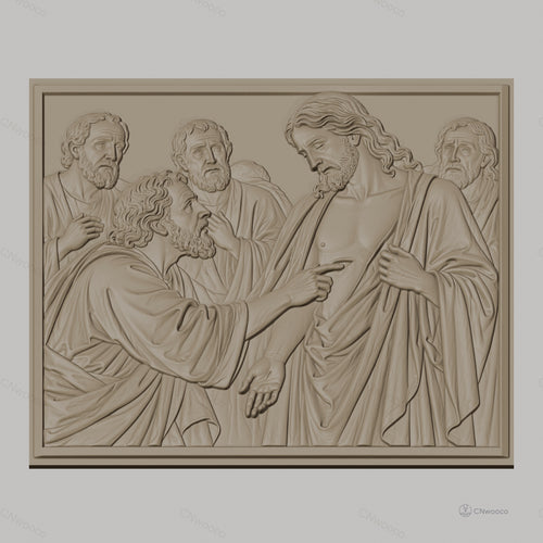 Fichier CNC & impression 3D scène biblique Jésus et Thomas, disciples, haute qualité relief STL