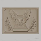 Fichier CNC & impression 3D chat Sphynx, relief animalier décor avec feuilles, haute qualité relief STL