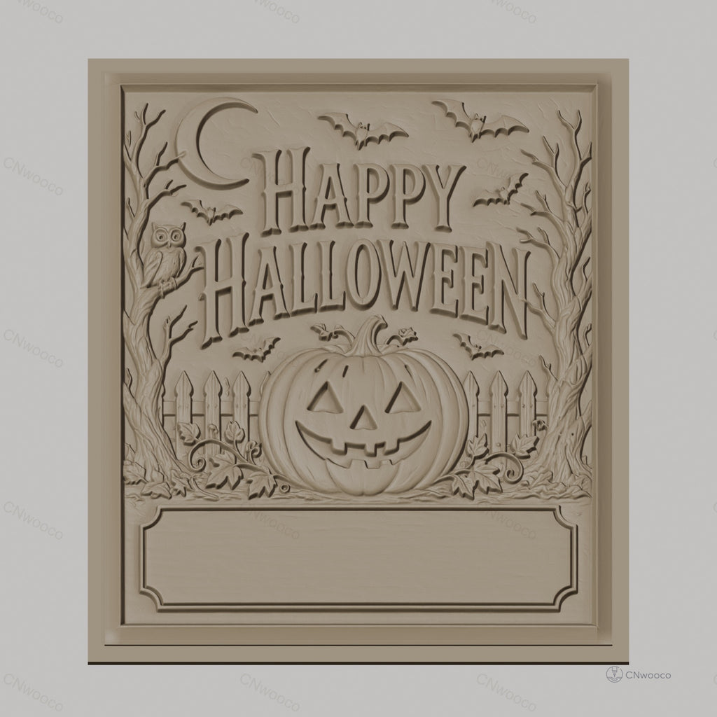 Fichier CNC & impression 3D Halloween, citrouille jack-o-lantern, chauves-souris et hibou, haute qualité relief STL