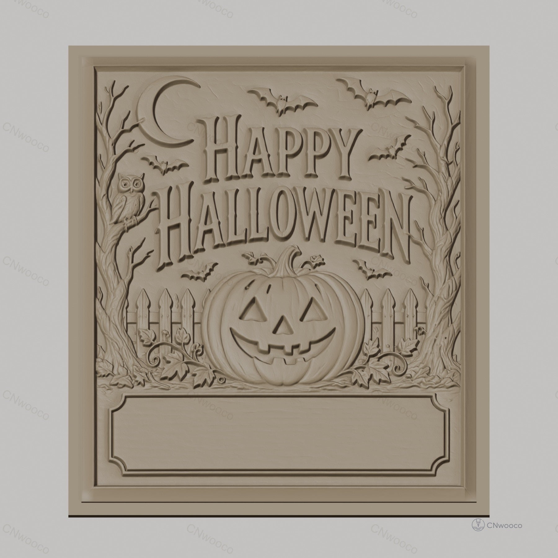 Fichier CNC & impression 3D Halloween, citrouille jack-o-lantern, chauves-souris et hibou, haute qualité relief STL