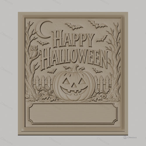 Fichier CNC & impression 3D Halloween, citrouille jack-o-lantern, chauves-souris et hibou, haute qualité relief STL