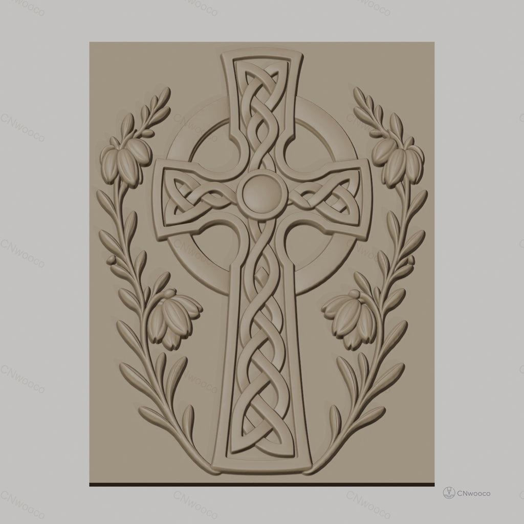 Fichier CNC & impression 3D Croix celte ornée de fleurs, relief sculpté haute qualité relief STL
