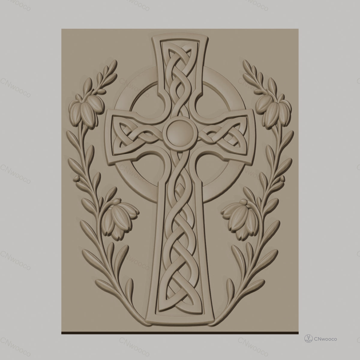 Fichier CNC & impression 3D Croix celte ornée de fleurs, relief sculpté haute qualité relief STL