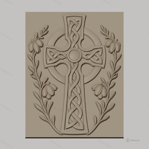 Fichier CNC & impression 3D Croix celte ornée de fleurs, relief sculpté haute qualité relief STL