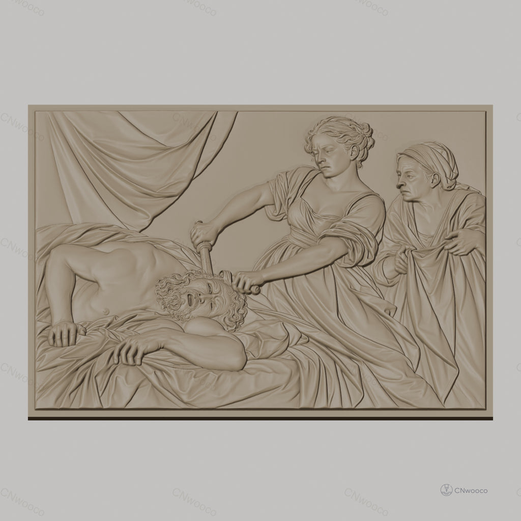 Fichier CNC & impression 3D scène biblique Judith décapite Holopherne, drapés et émotions, haute qualité relief STL