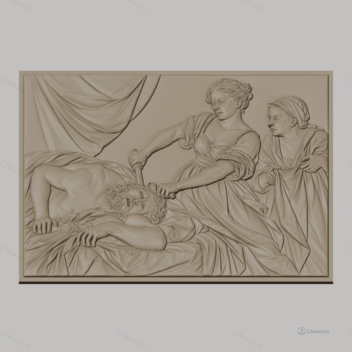 Fichier CNC & impression 3D scène biblique Judith décapite Holopherne, drapés et émotions, haute qualité relief STL