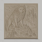Fichier CNC & impression 3D loup sur rocher, château médiéval, forêt et montagne, haute qualité relief STL
