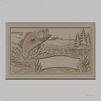 Fichier CNC & impression 3D poisson sautant dans un lac, paysage avec arbres et roseaux, haute qualité relief STL