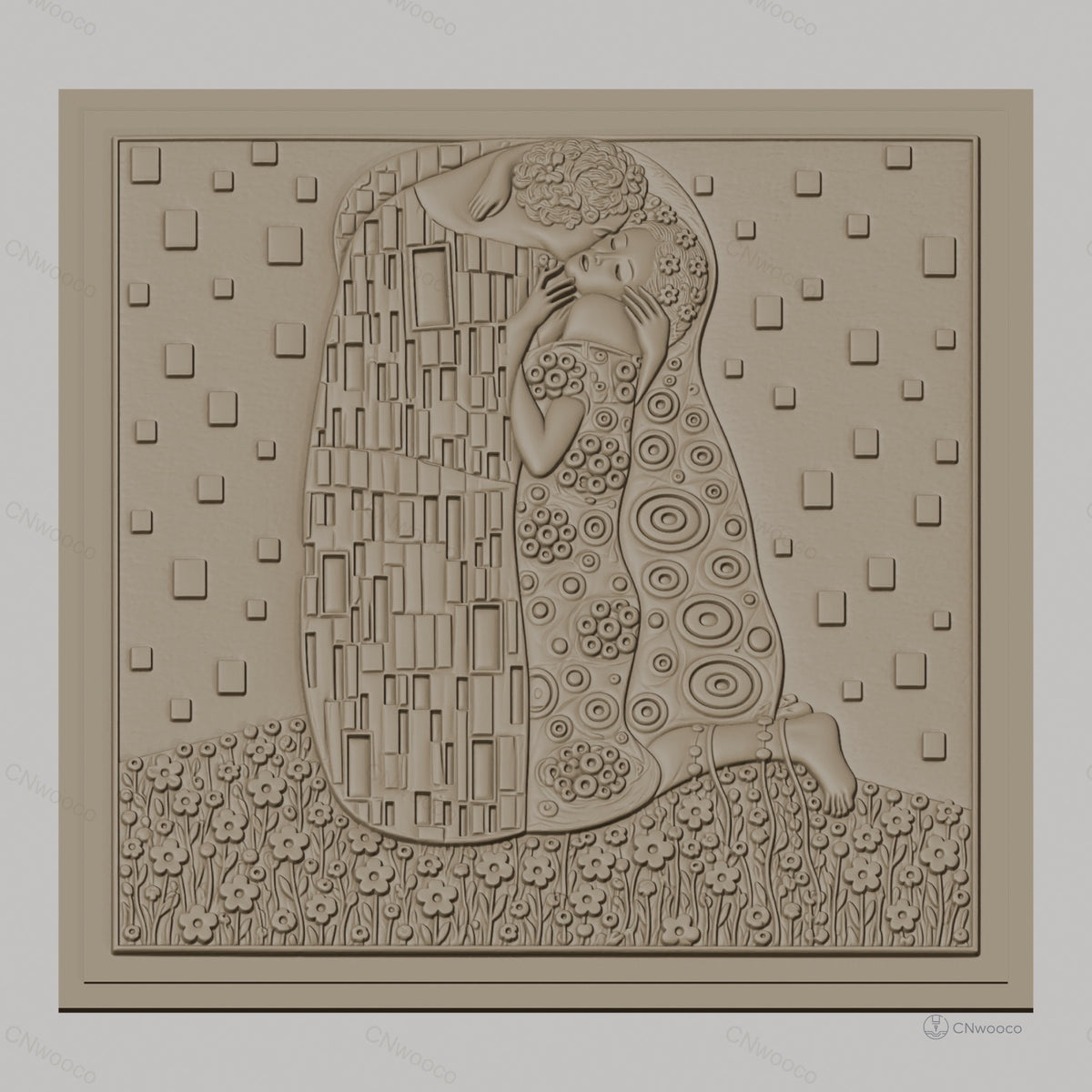 Fichier CNC & impression 3D Le Baiser de Klimt, couple enlacé, motifs floraux et géométriques haute qualité relief STL