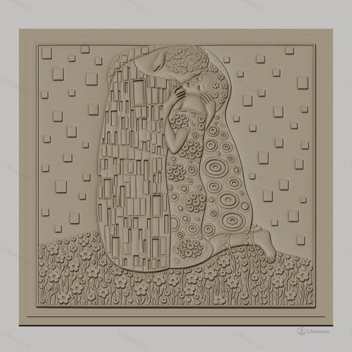Fichier CNC & impression 3D Le Baiser de Klimt, couple enlacé, motifs floraux et géométriques haute qualité relief STL