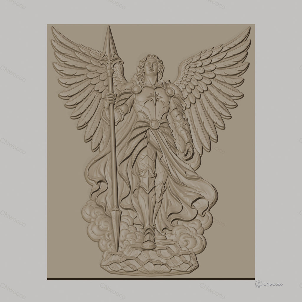 Fichier CNC & impression 3D ange guerrier avec lance et ailes, haute qualité relief STL