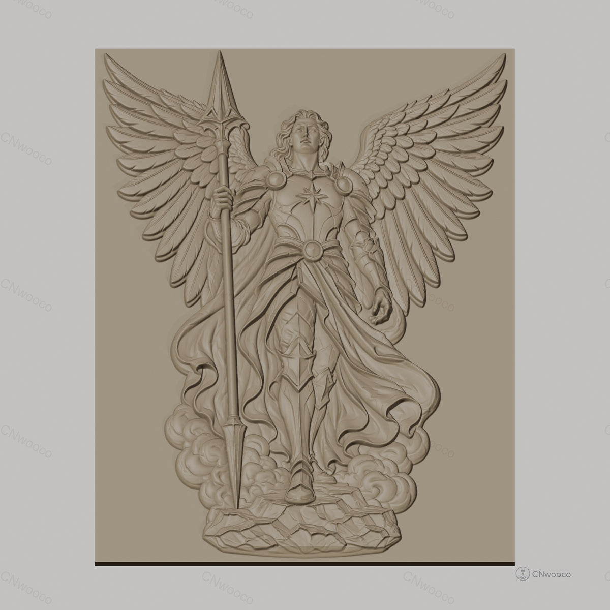 Fichier CNC & impression 3D ange guerrier avec lance et ailes, haute qualité relief STL