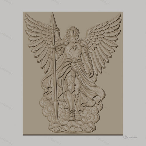Fichier CNC & impression 3D ange guerrier avec lance et ailes, haute qualité relief STL