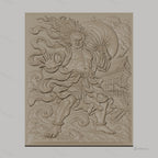 Fichier CNC & impression 3D guerrier japonais, temple traditionnel, nuages tourbillonnants, haute qualité relief STL