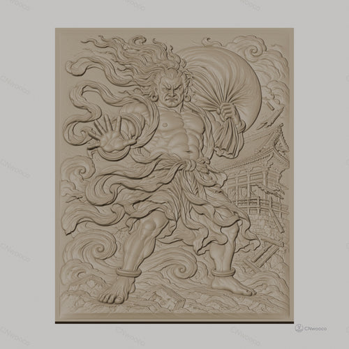 Fichier CNC & impression 3D guerrier japonais, temple traditionnel, nuages tourbillonnants, haute qualité relief STL