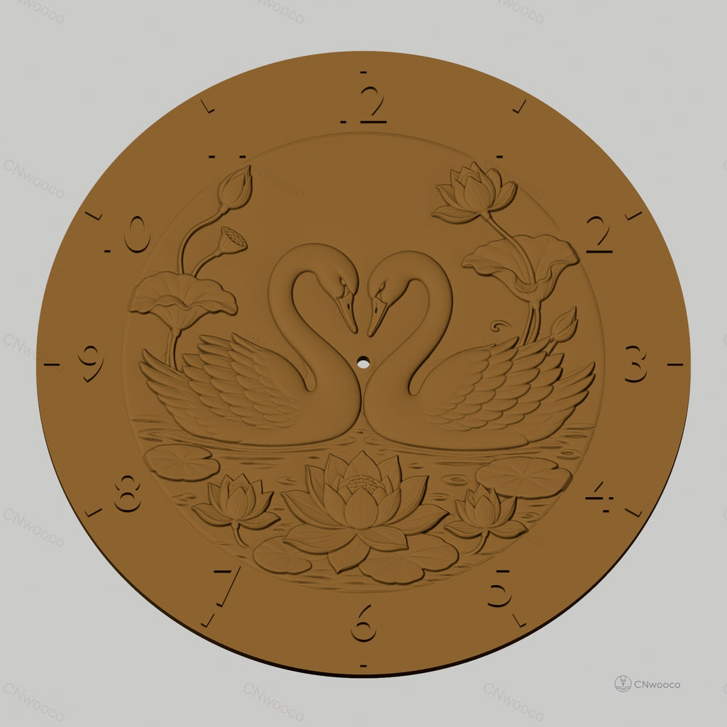 Fichier CNC & impression 3D horloge murale Cygnes et lotus design romantique STL