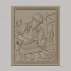 Fichier CNC & impression 3D charpentier au travail, marteau et bois, haute qualité relief STL