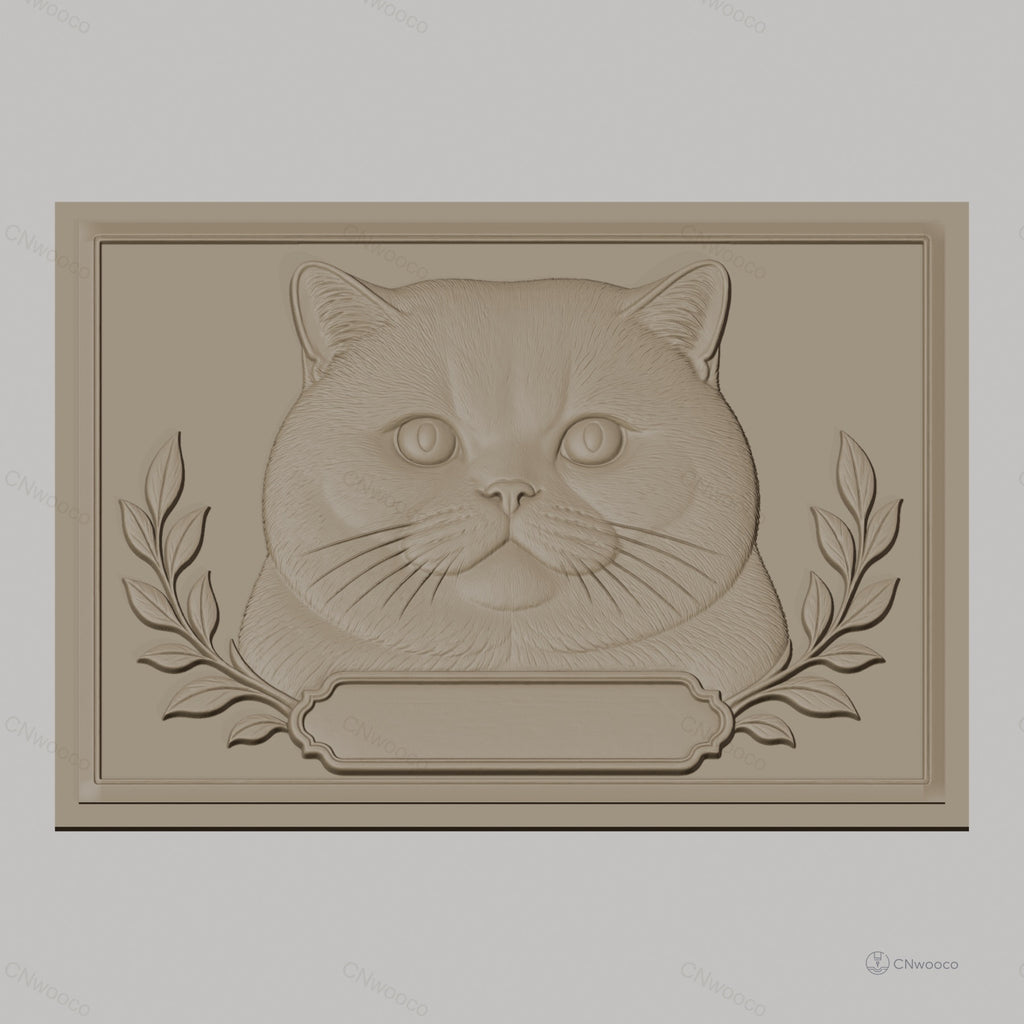 Fichier CNC & impression 3D Chat, tête de chat avec feuilles décoratives, haute qualité relief STL