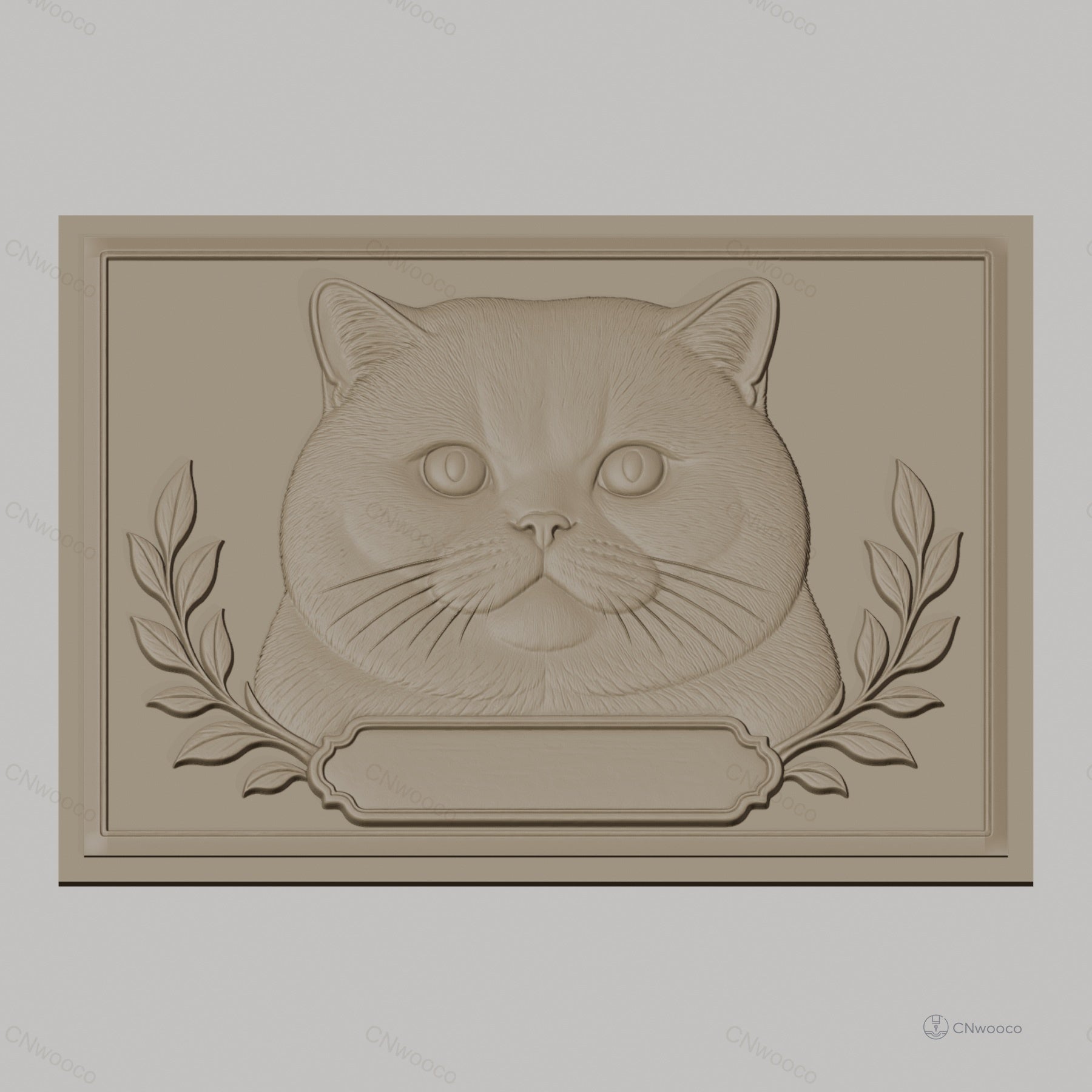 Fichier CNC & impression 3D Chat, tête de chat avec feuilles décoratives, haute qualité relief STL