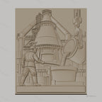 Fichier CNC & impression 3D industrie sidérurgique, ouvrier et haut fourneau, haute qualité relief STL