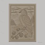 Fichier CNC & impression 3D aigle et paysage montagneux, forêt et rivière, haute qualité relief STL