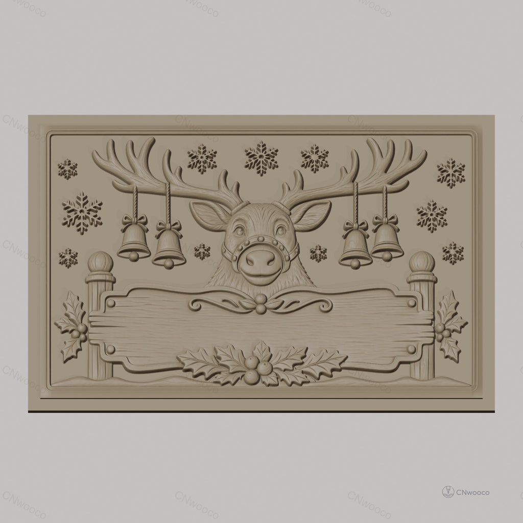 Fichier CNC & impression 3D renne de Noël, cloches, flocons de neige, relief festif haute qualité relief STL