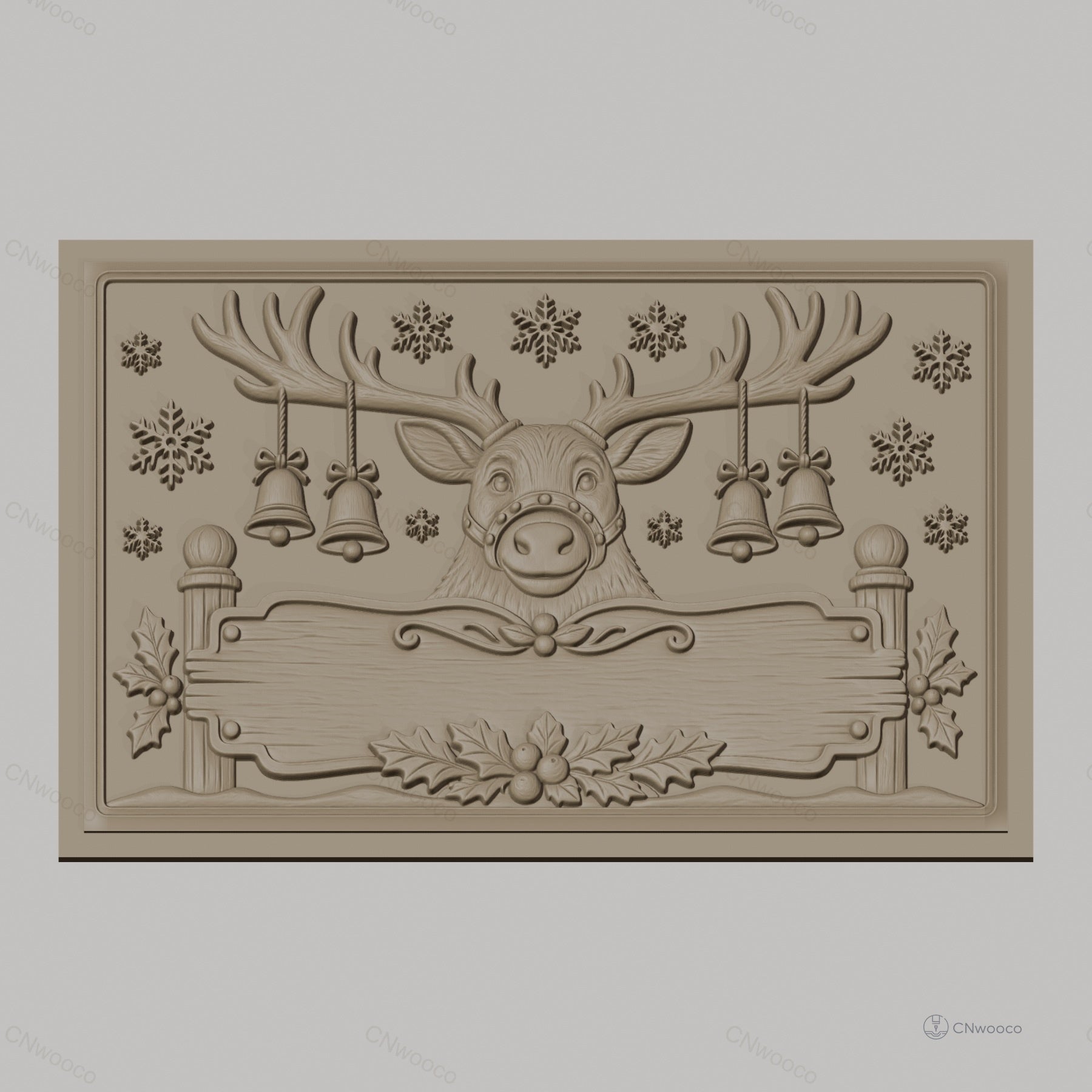 Fichier CNC & impression 3D renne de Noël, cloches, flocons de neige, relief festif haute qualité relief STL