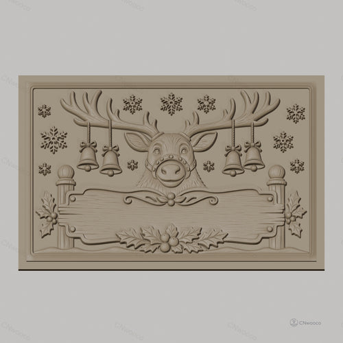 Fichier CNC & impression 3D renne de Noël, cloches, flocons de neige, relief festif haute qualité relief STL