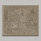 Fichier CNC & impression 3D laboratoire d'alchimie, chaudron, flacons, crâne, coffre, haute qualité relief STL
