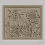 Fichier CNC & impression 3D ferme rustique, grange tournesol maïs et blé, haute qualité relief STL