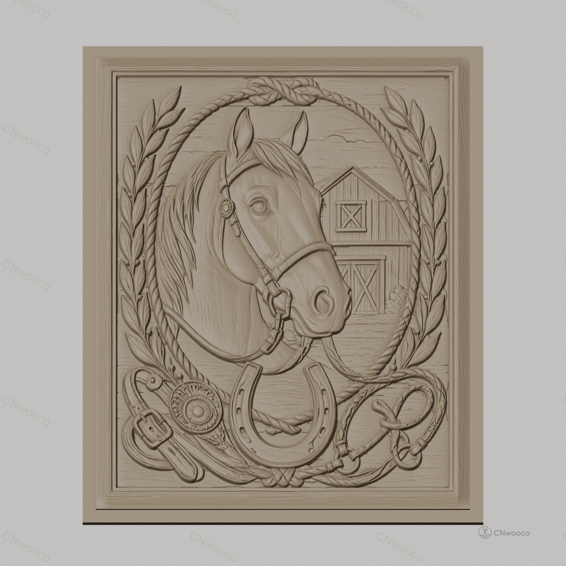 Fichier CNC & impression 3D cheval, fer à cheval, écurie, relief style western haute qualité relief STL