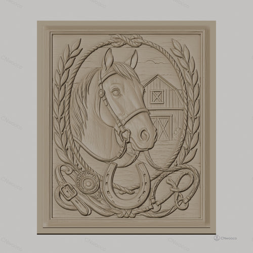 Fichier CNC & impression 3D cheval, fer à cheval, écurie, relief style western haute qualité relief STL