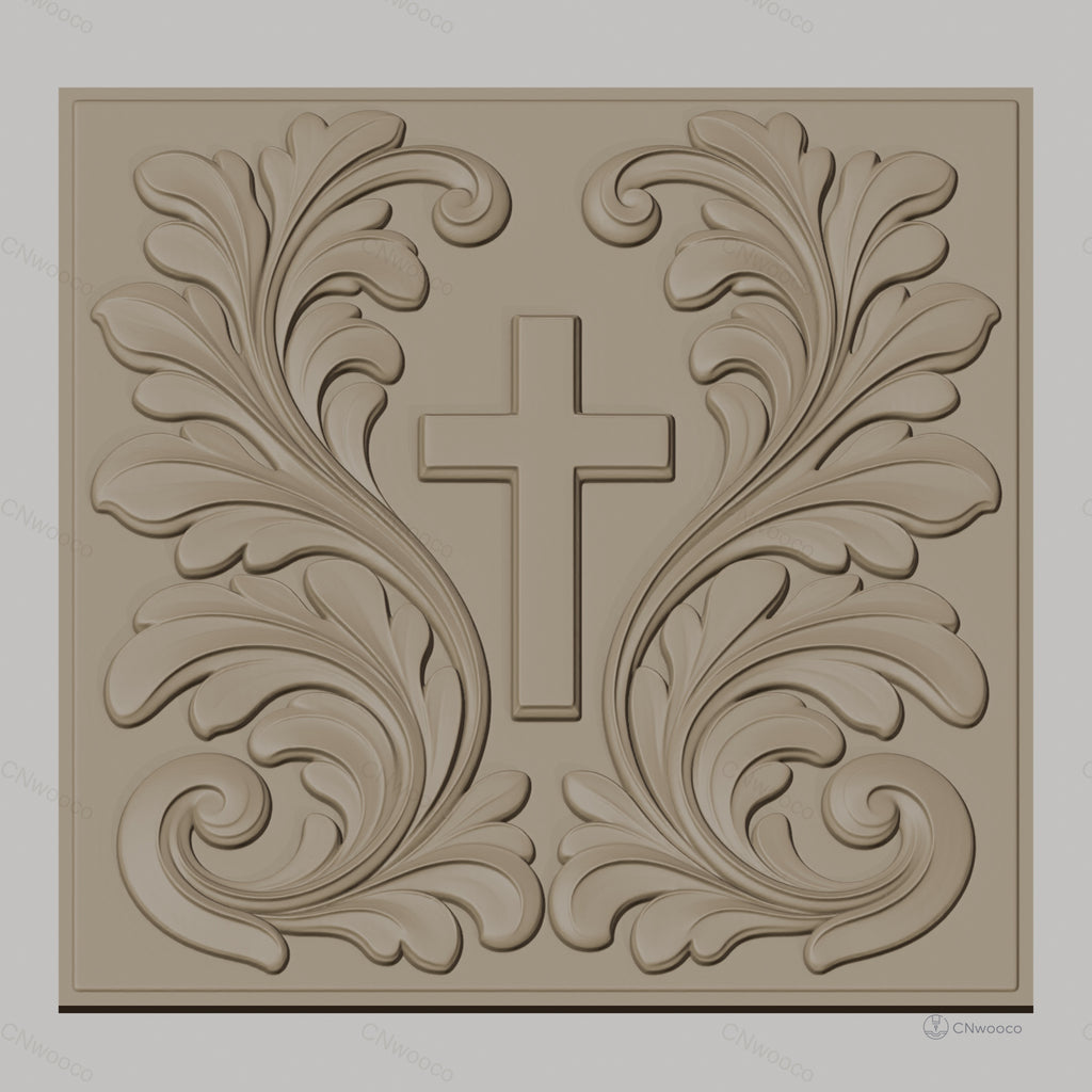 Fichier CNC & impression 3D Croix chrétienne, feuilles ornementales relief, haute qualité relief STL