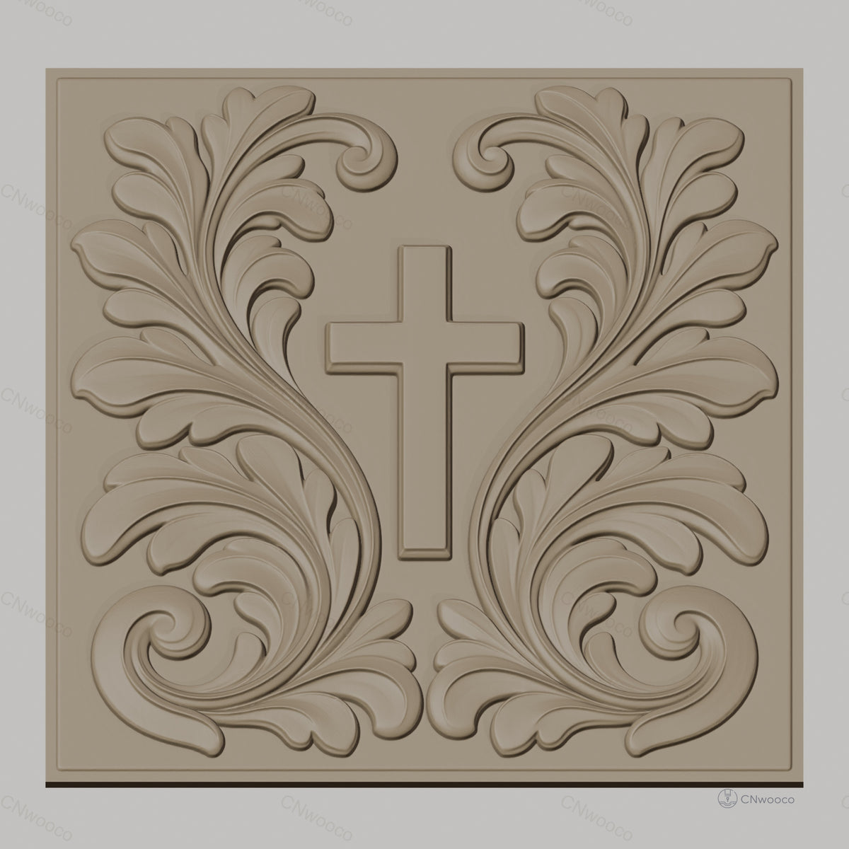 Fichier CNC & impression 3D Croix chrétienne, feuilles ornementales relief, haute qualité relief STL