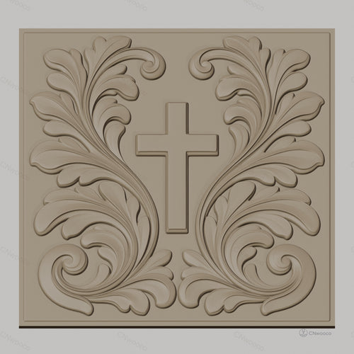 Fichier CNC & impression 3D Croix chrétienne, feuilles ornementales relief, haute qualité relief STL